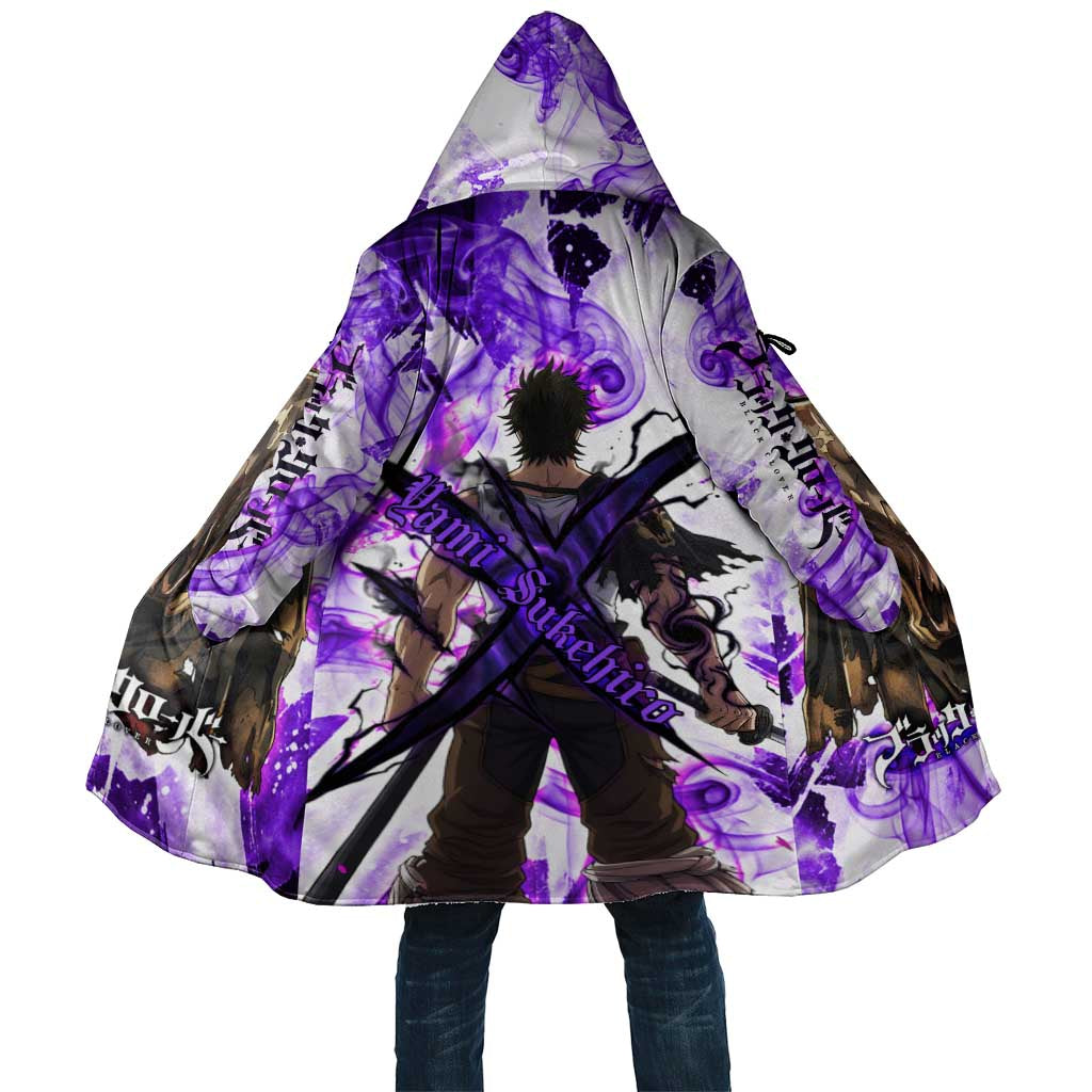 Yami Sukehiro Black Clover Cloak Dark Magic Anime Style with Purple Smoke and Bull Emblem