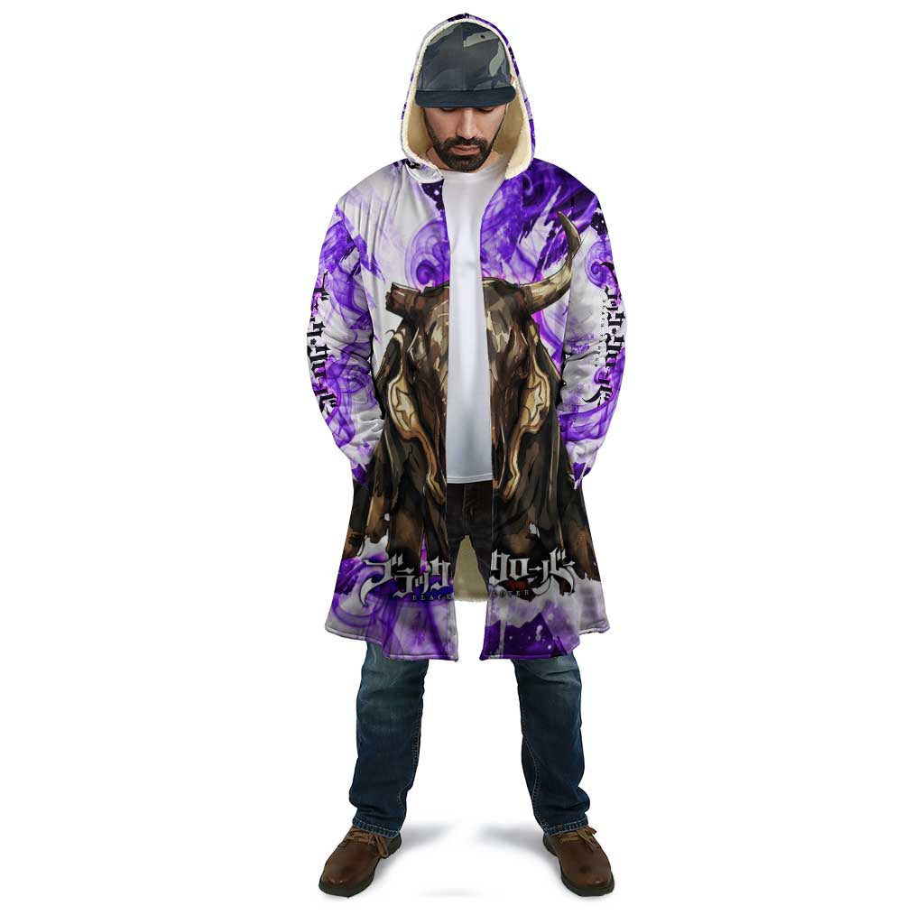 Yami Sukehiro Black Clover Cloak Dark Magic Anime Style with Purple Smoke and Bull Emblem