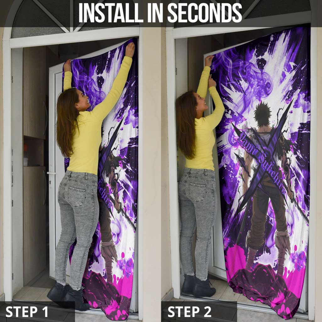 Yami Sukehiro Black Clover Door Cover Dark Magic Anime Style with Purple Smoke and Bull Emblem