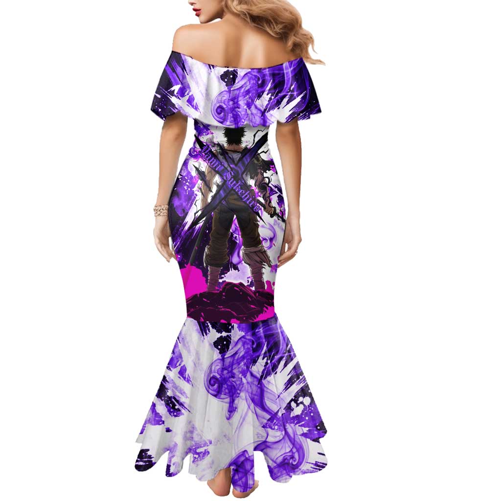 Yami Sukehiro Black Clover Family Matching Mermaid Dress and Hawaiian Shirt Dark Magic Anime Style with Purple Smoke and Bull Emblem