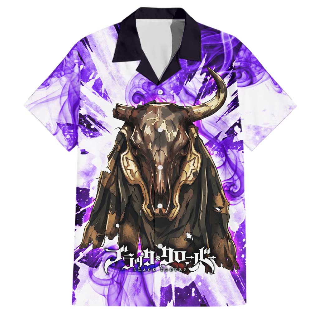 Yami Sukehiro Black Clover Family Matching Off The Shoulder Long Sleeve Dress and Hawaiian Shirt Dark Magic Anime Style with Purple Smoke and Bull Emblem
