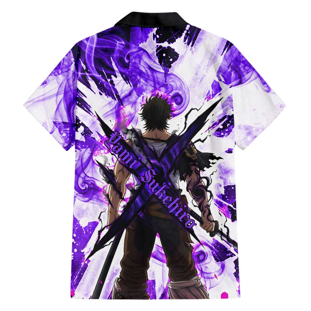 Yami Sukehiro Black Clover Family Matching Short Sleeve Bodycon Dress and Hawaiian Shirt Dark Magic Anime Style with Purple Smoke and Bull Emblem