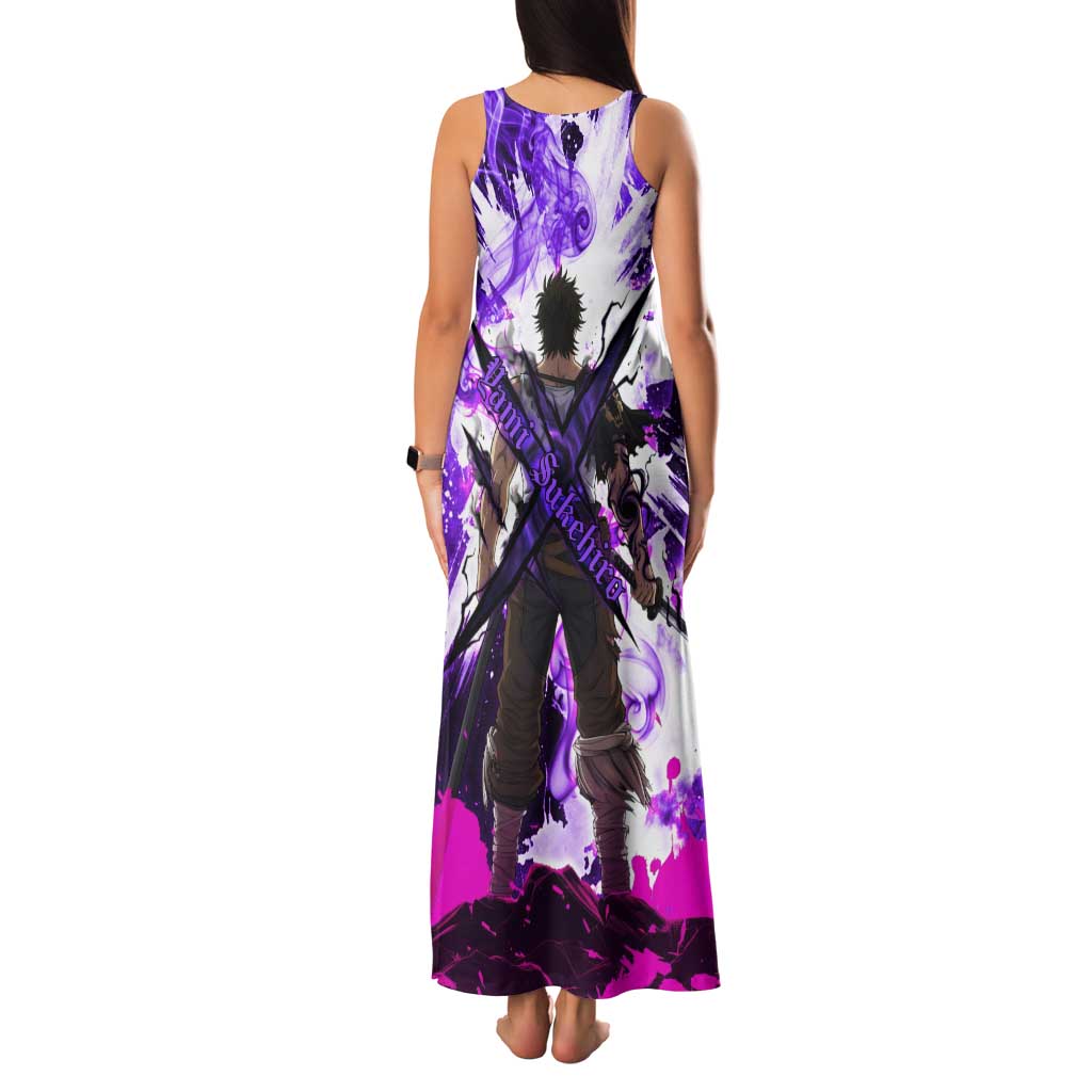 Yami Sukehiro Black Clover Family Matching Tank Maxi Dress and Hawaiian Shirt Dark Magic Anime Style with Purple Smoke and Bull Emblem