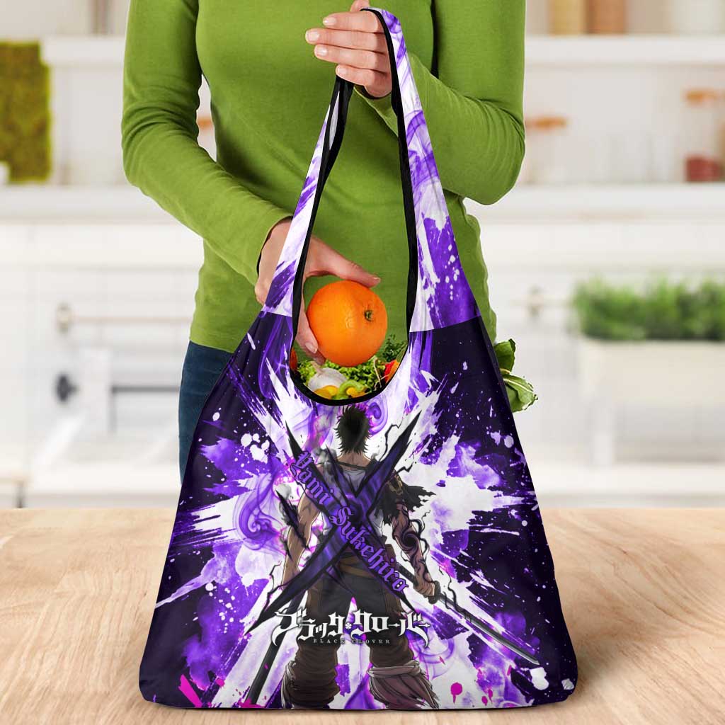 Yami Sukehiro Black Clover Grocery Bag Dark Magic Anime Style with Purple Smoke and Bull Emblem