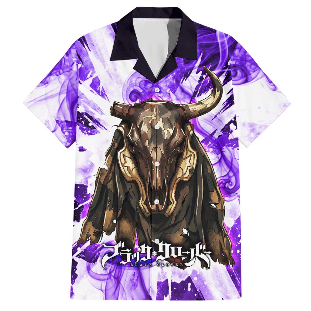 Yami Sukehiro Black Clover Hawaiian Shirt Dark Magic Anime Style with Purple Smoke and Bull Emblem