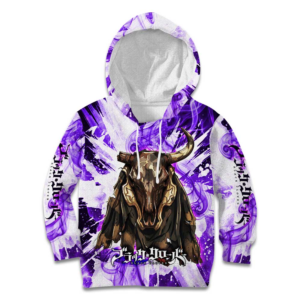 Yami Sukehiro Black Clover Kid Hoodie Dark Magic Anime Style with Purple Smoke and Bull Emblem