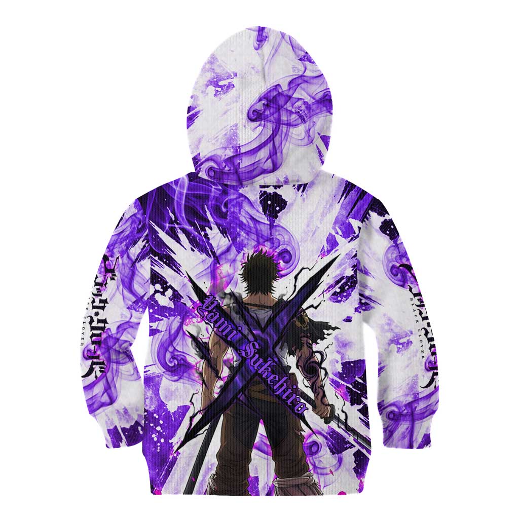 Yami Sukehiro Black Clover Kid Hoodie Dark Magic Anime Style with Purple Smoke and Bull Emblem