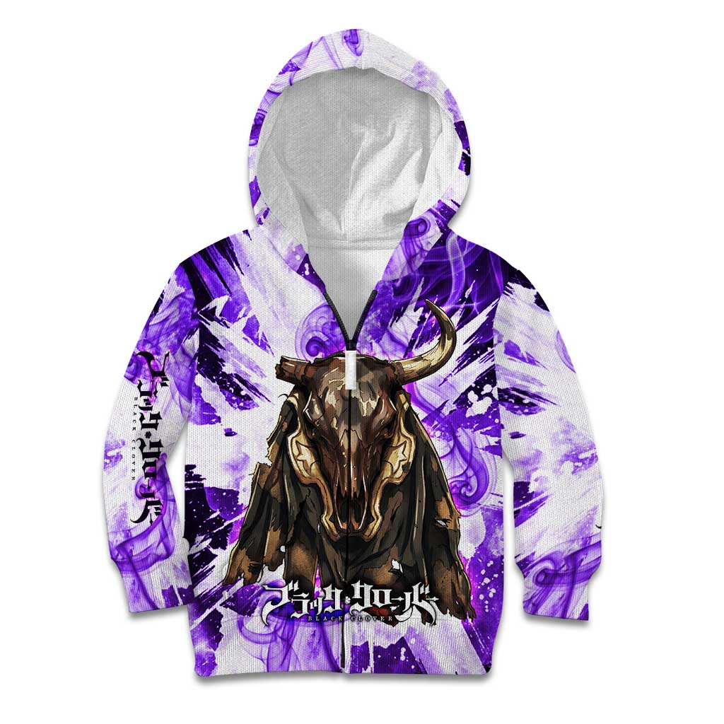Yami Sukehiro Black Clover Kid Hoodie Dark Magic Anime Style with Purple Smoke and Bull Emblem