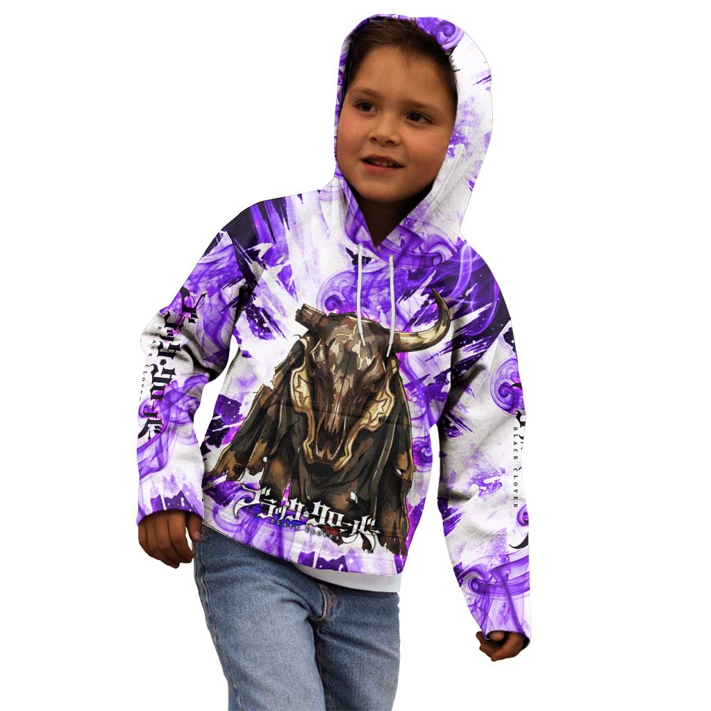 Yami Sukehiro Black Clover Kid Hoodie Dark Magic Anime Style with Purple Smoke and Bull Emblem