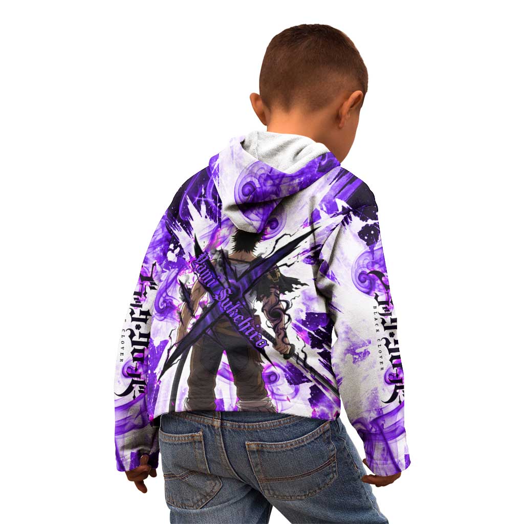 Yami Sukehiro Black Clover Kid Hoodie Dark Magic Anime Style with Purple Smoke and Bull Emblem