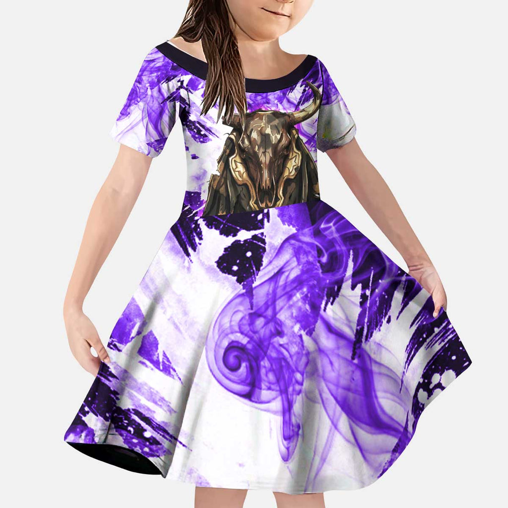 Yami Sukehiro Black Clover Kid Short Sleeve Dress Dark Magic Anime Style with Purple Smoke and Bull Emblem