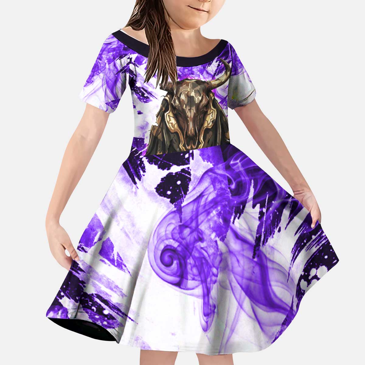 Yami Sukehiro Black Clover Kid Short Sleeve Dress Dark Magic Anime Style with Purple Smoke and Bull Emblem