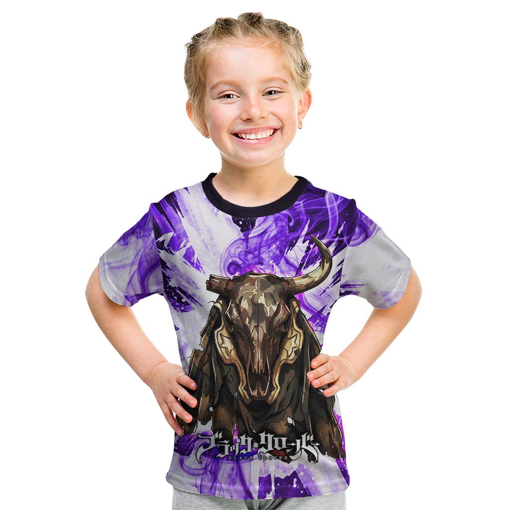 Yami Sukehiro Black Clover Kid T Shirt Dark Magic Anime Style with Purple Smoke and Bull Emblem