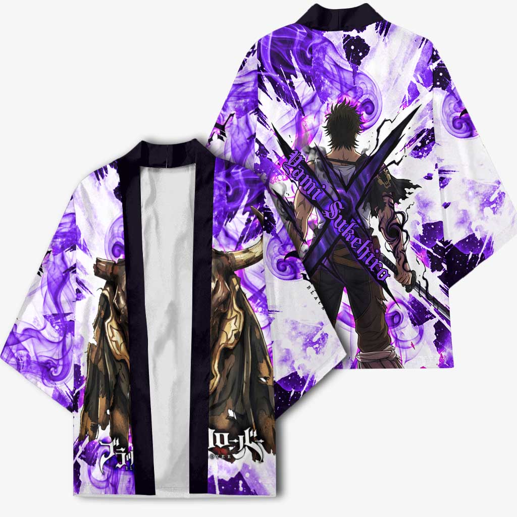 Yami Sukehiro Black Clover Kimono Dark Magic Anime Style with Purple Smoke and Bull Emblem