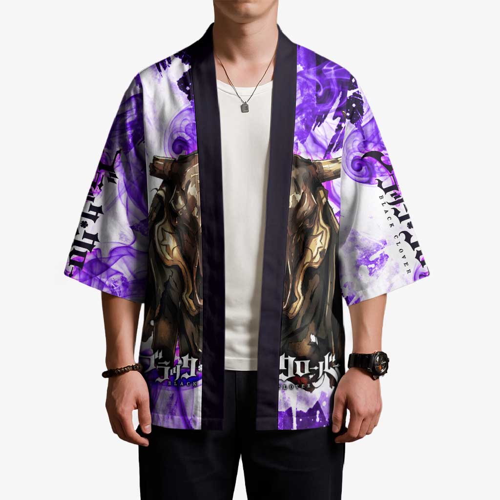 Yami Sukehiro Black Clover Kimono Dark Magic Anime Style with Purple Smoke and Bull Emblem