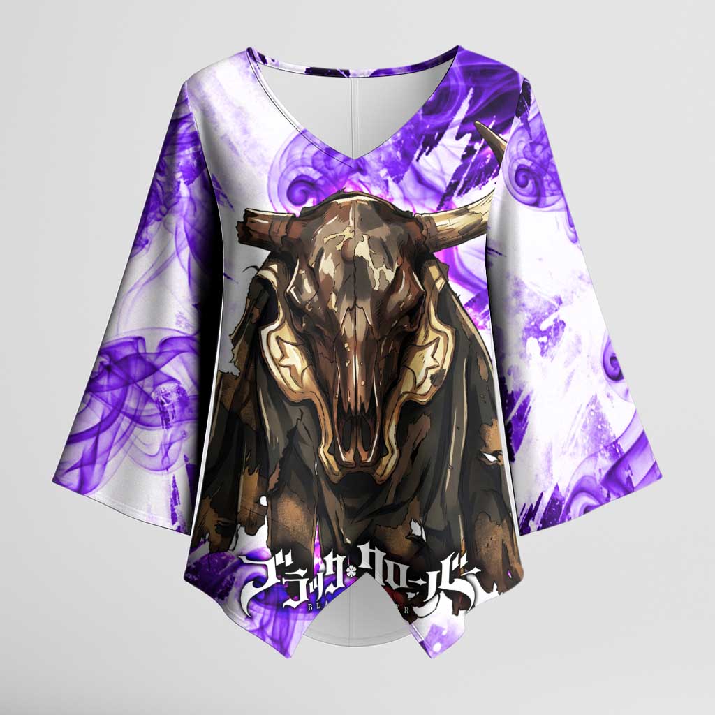 Yami Sukehiro Black Clover Kimono Sleeve Blouse Dark Magic Anime Style with Purple Smoke and Bull Emblem