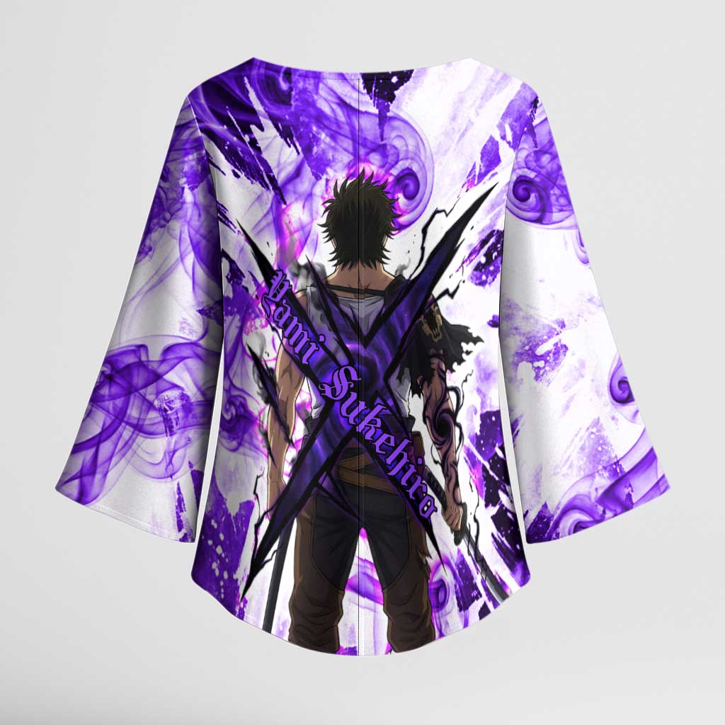 Yami Sukehiro Black Clover Kimono Sleeve Blouse Dark Magic Anime Style with Purple Smoke and Bull Emblem