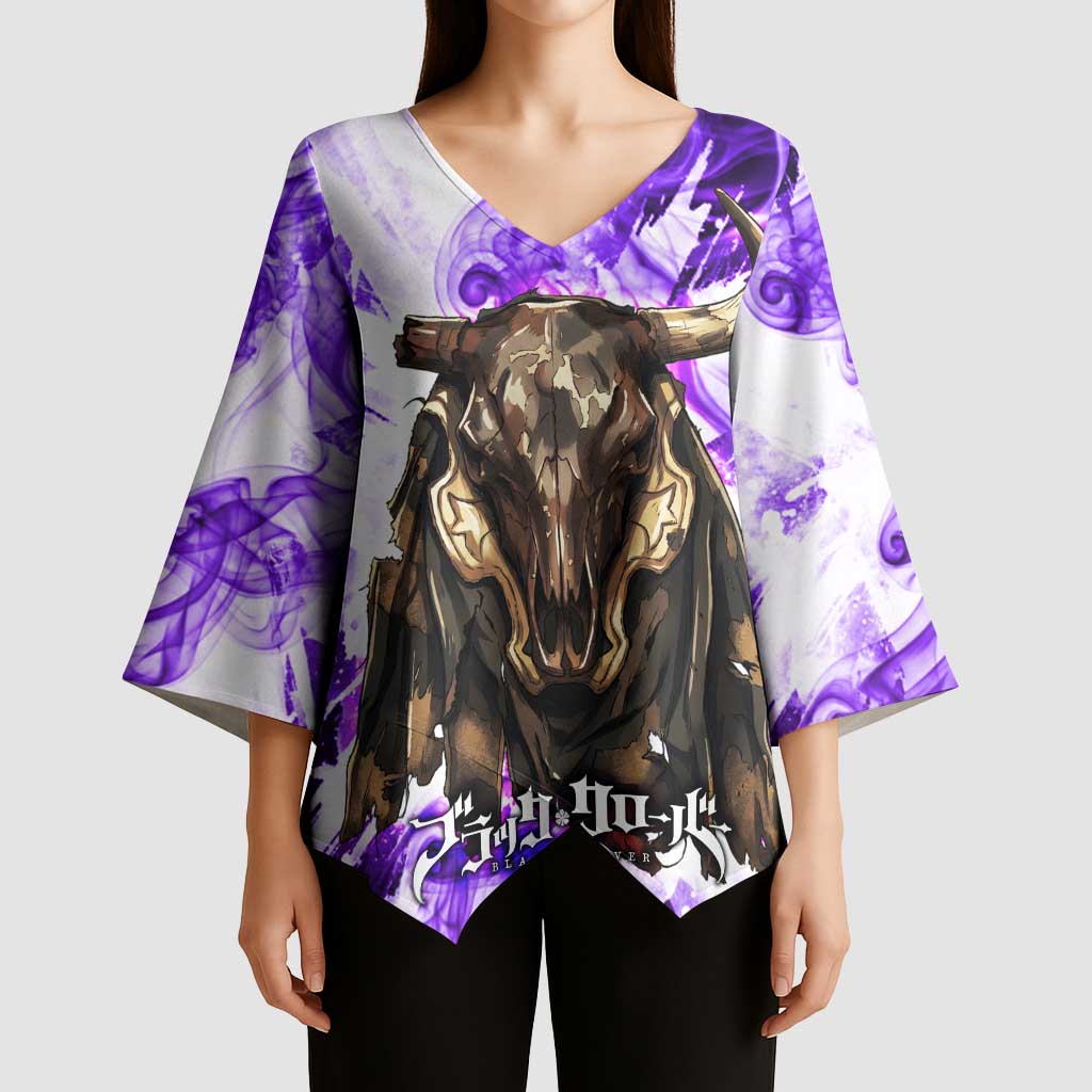 Yami Sukehiro Black Clover Kimono Sleeve Blouse Dark Magic Anime Style with Purple Smoke and Bull Emblem