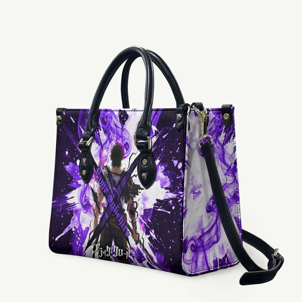 Yami Sukehiro Black Clover Leather Bag Dark Magic Anime Style with Purple Smoke and Bull Emblem