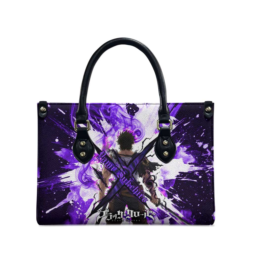 Yami Sukehiro Black Clover Leather Bag Dark Magic Anime Style with Purple Smoke and Bull Emblem