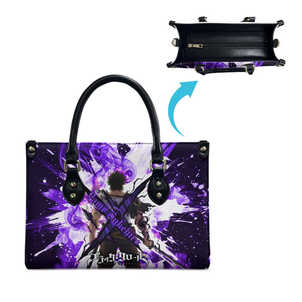 Yami Sukehiro Black Clover Leather Bag Dark Magic Anime Style with Purple Smoke and Bull Emblem