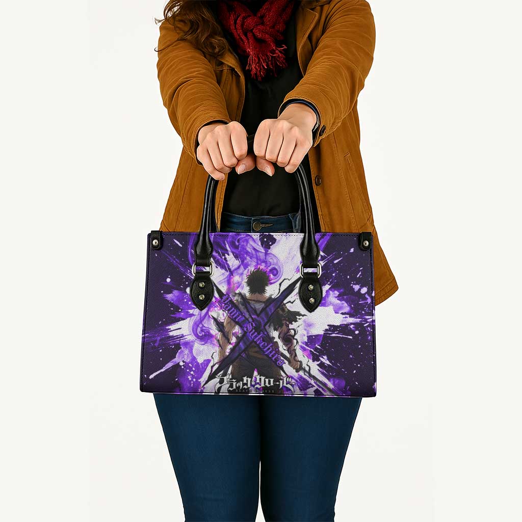 Yami Sukehiro Black Clover Leather Bag Dark Magic Anime Style with Purple Smoke and Bull Emblem