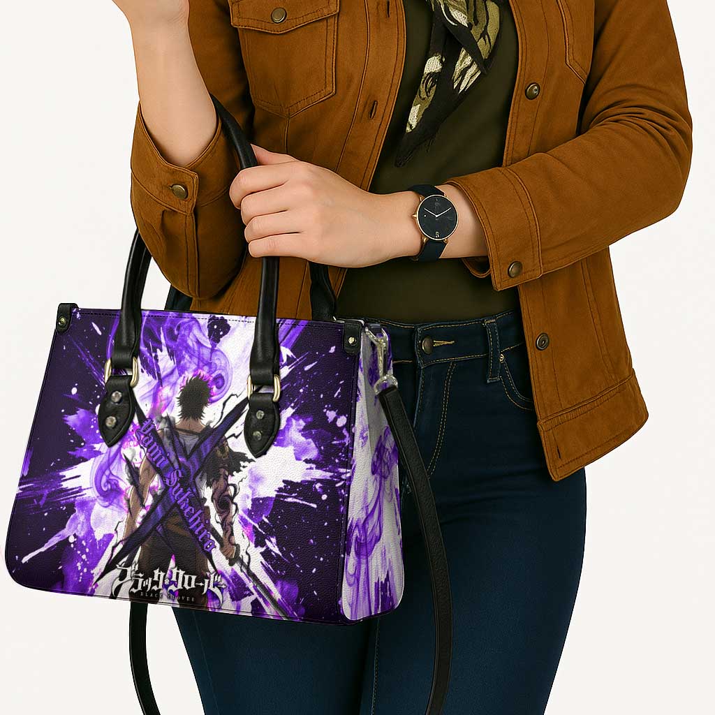 Yami Sukehiro Black Clover Leather Bag Dark Magic Anime Style with Purple Smoke and Bull Emblem