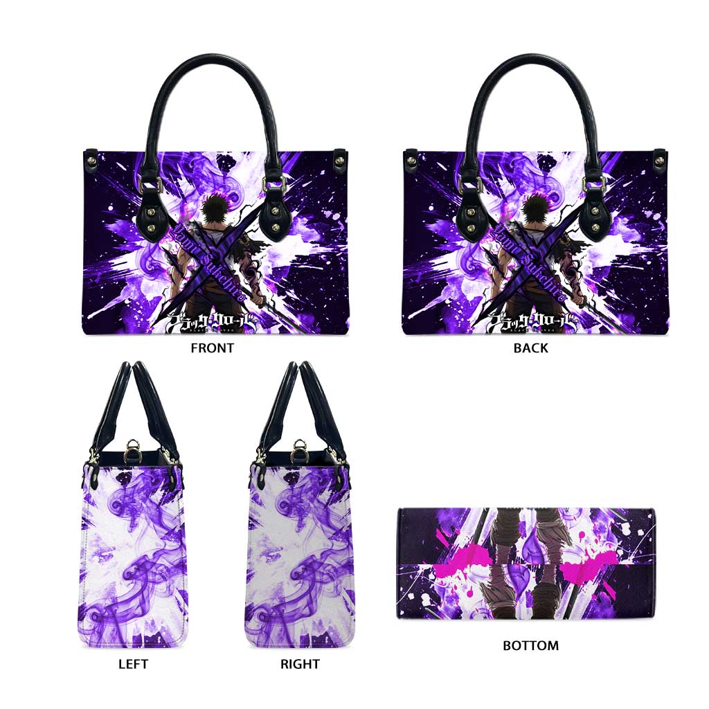 Yami Sukehiro Black Clover Leather Bag Dark Magic Anime Style with Purple Smoke and Bull Emblem