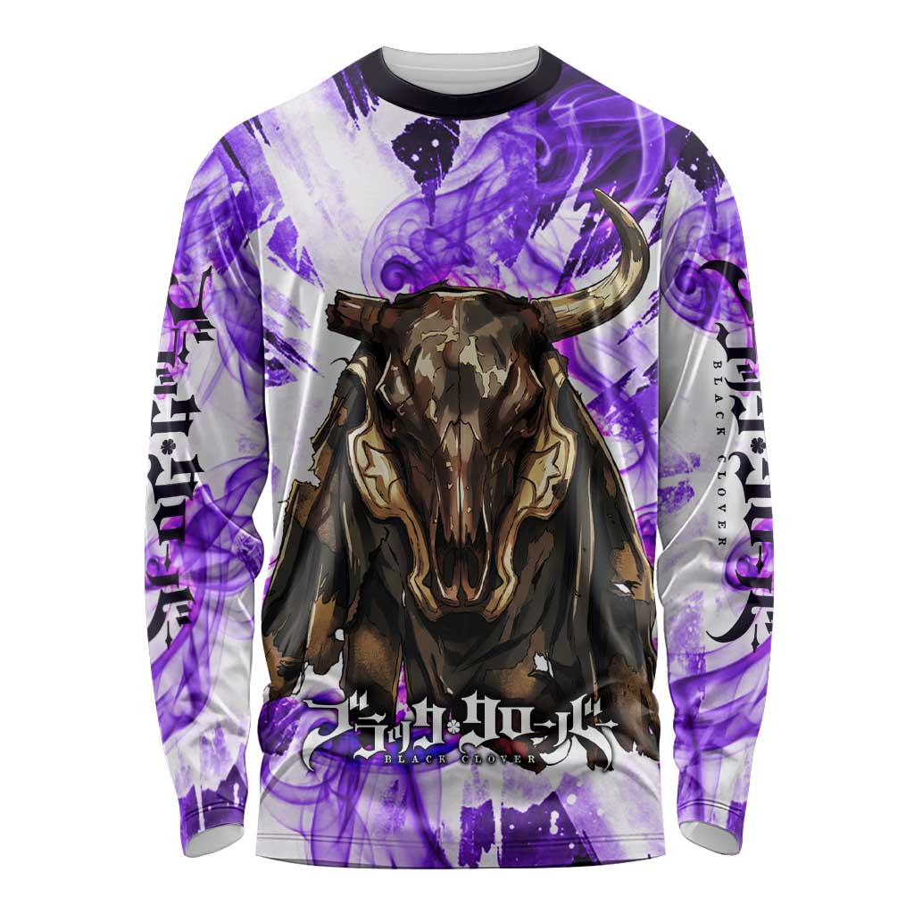 Yami Sukehiro Black Clover Long Sleeve Shirt Dark Magic Anime Style with Purple Smoke and Bull Emblem