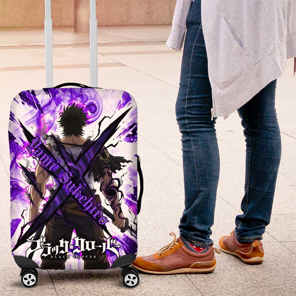Yami Sukehiro Black Clover Luggage Cover Dark Magic Anime Style with Purple Smoke and Bull Emblem