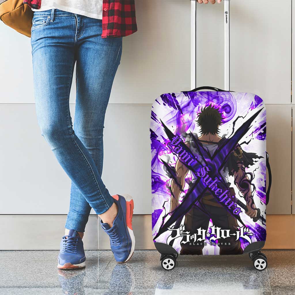 Yami Sukehiro Black Clover Luggage Cover Dark Magic Anime Style with Purple Smoke and Bull Emblem