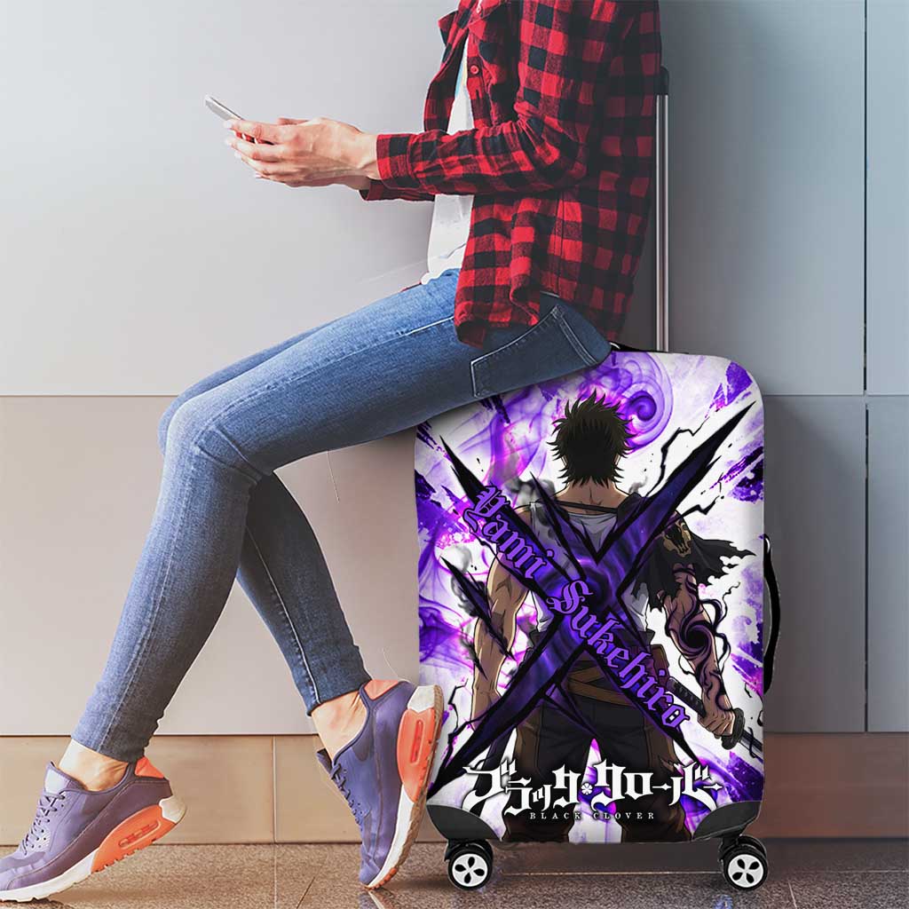 Yami Sukehiro Black Clover Luggage Cover Dark Magic Anime Style with Purple Smoke and Bull Emblem