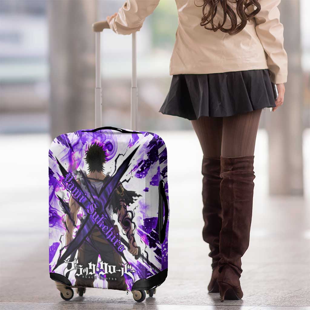 Yami Sukehiro Black Clover Luggage Cover Dark Magic Anime Style with Purple Smoke and Bull Emblem