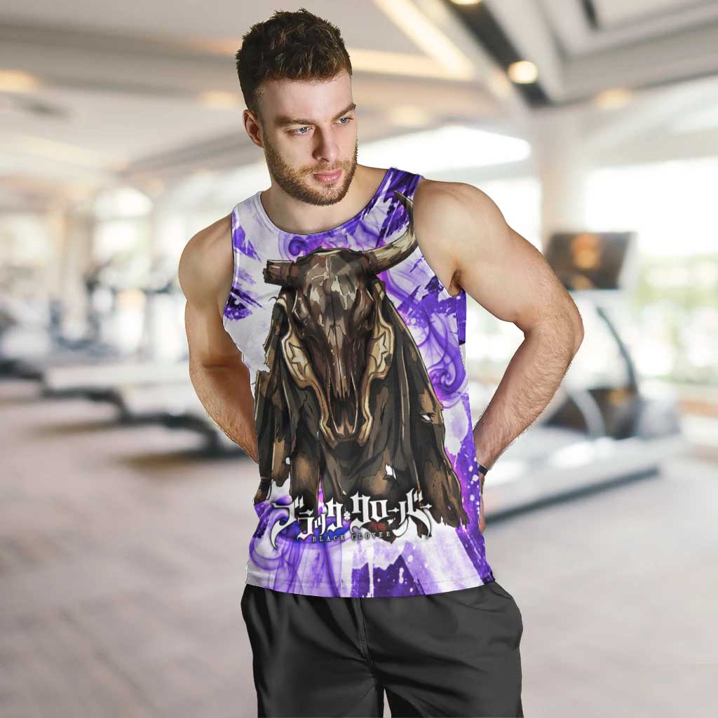 Yami Sukehiro Black Clover Men Tank Top Dark Magic Anime Style with Purple Smoke and Bull Emblem