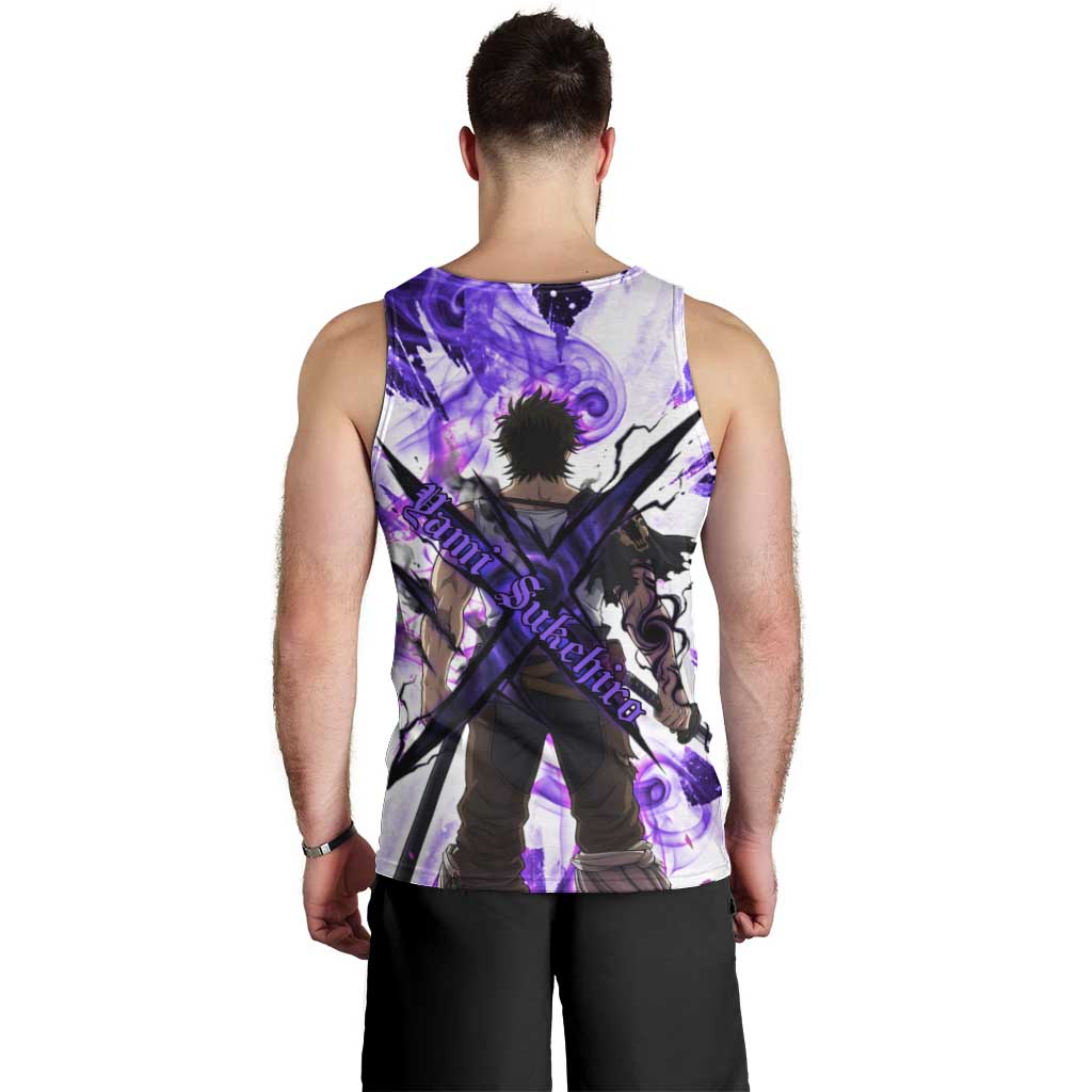 Yami Sukehiro Black Clover Men Tank Top Dark Magic Anime Style with Purple Smoke and Bull Emblem