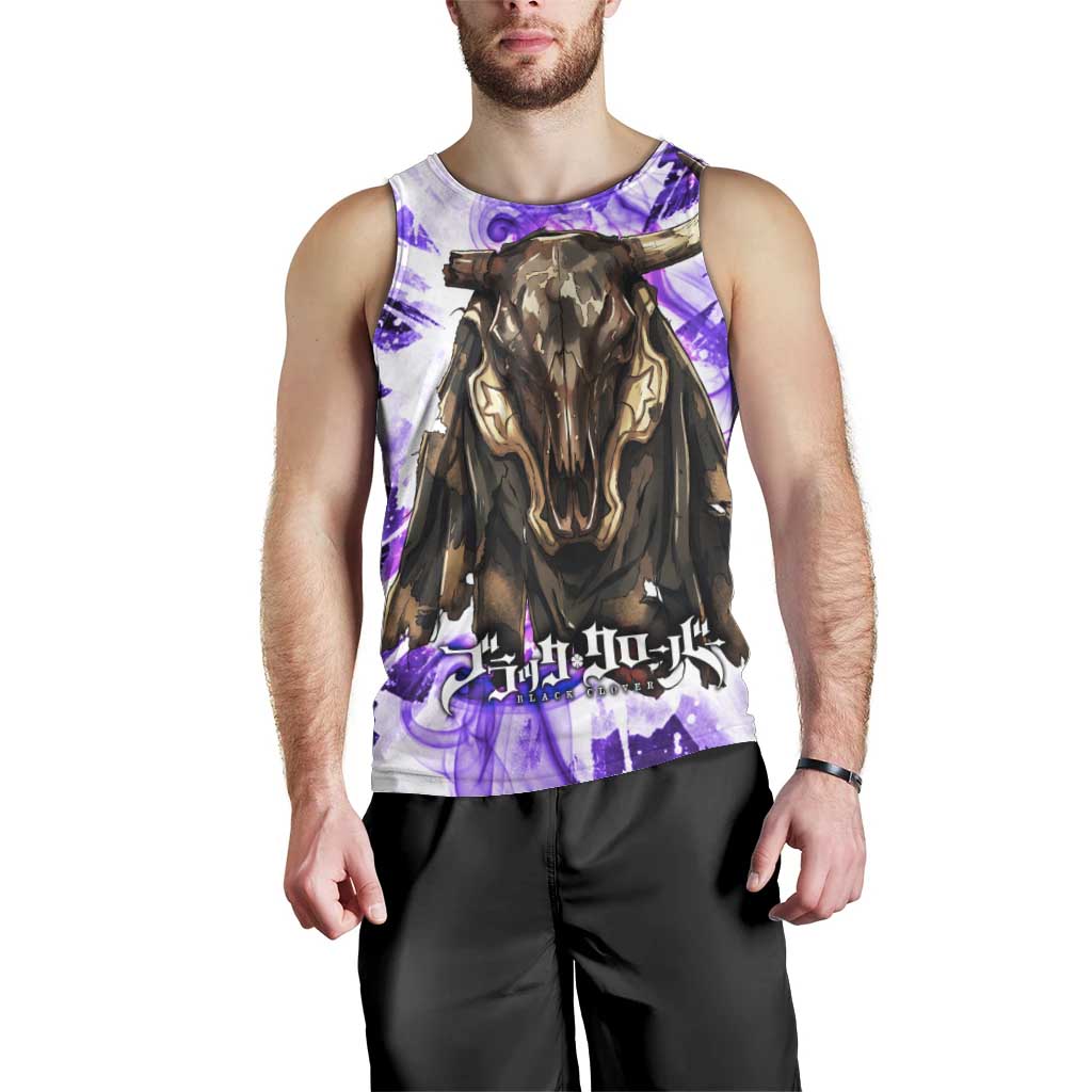 Yami Sukehiro Black Clover Men Tank Top Dark Magic Anime Style with Purple Smoke and Bull Emblem