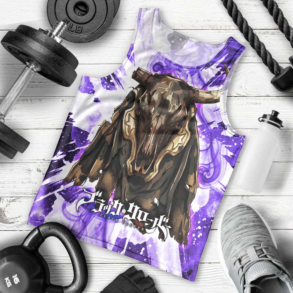 Yami Sukehiro Black Clover Men Tank Top Dark Magic Anime Style with Purple Smoke and Bull Emblem