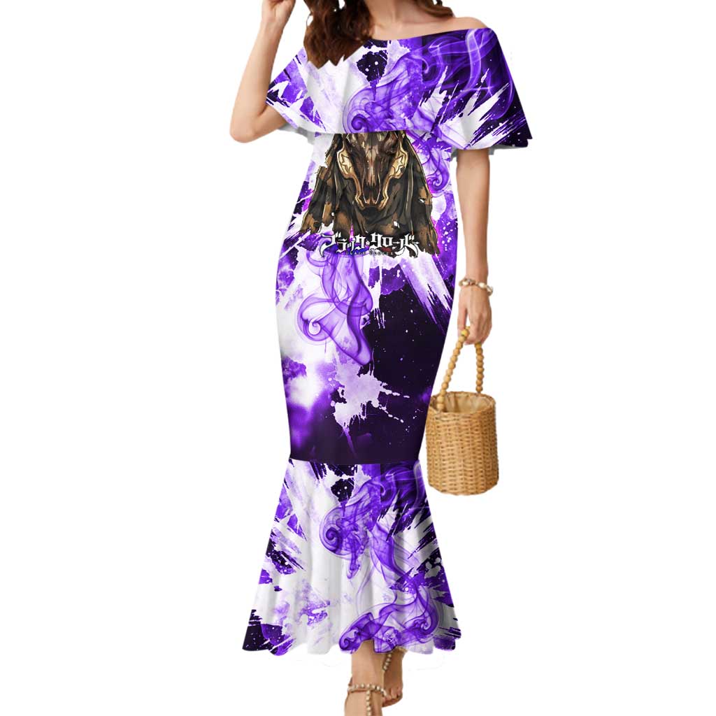 Yami Sukehiro Black Clover Mermaid Dress Dark Magic Anime Style with Purple Smoke and Bull Emblem