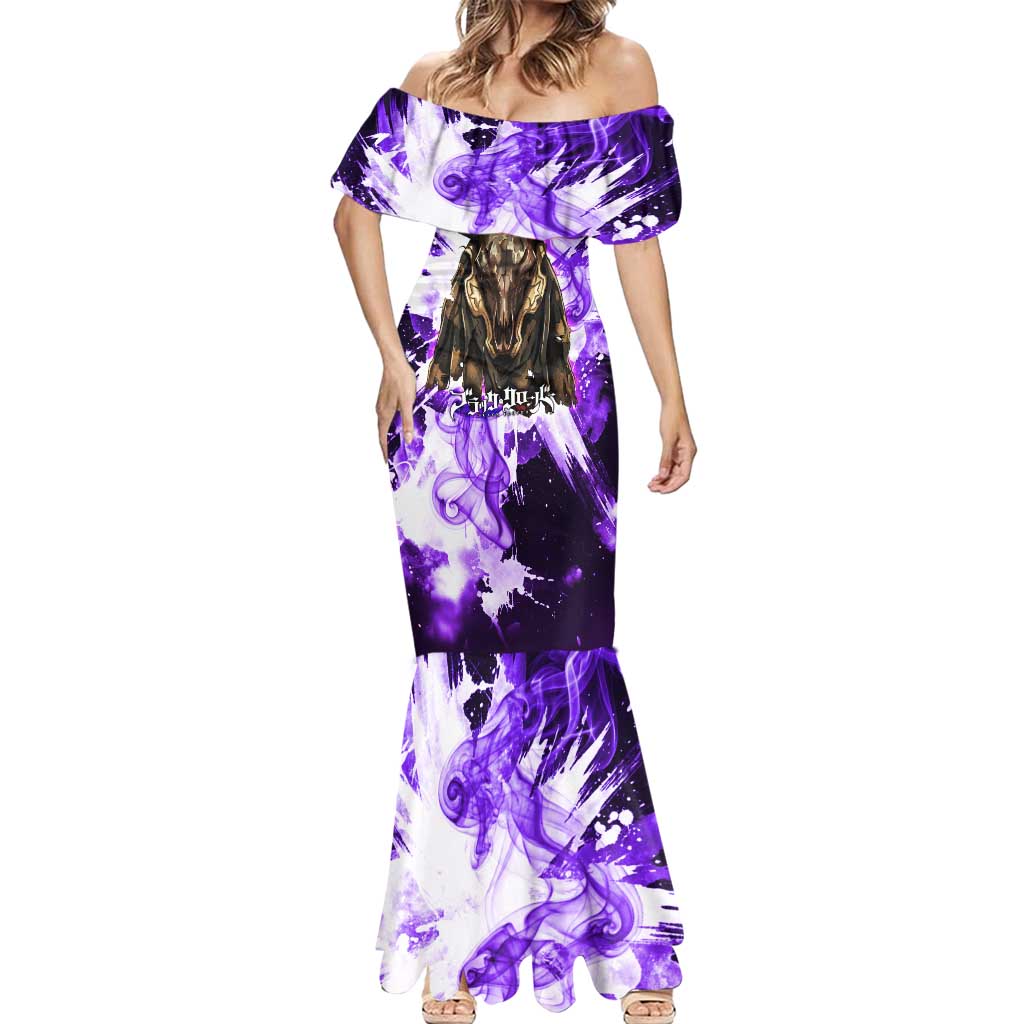 Yami Sukehiro Black Clover Mermaid Dress Dark Magic Anime Style with Purple Smoke and Bull Emblem