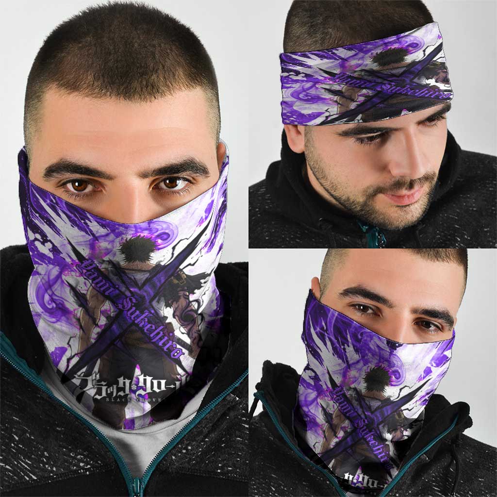 Yami Sukehiro Black Clover Neck Gaiter Dark Magic Anime Style with Purple Smoke and Bull Emblem
