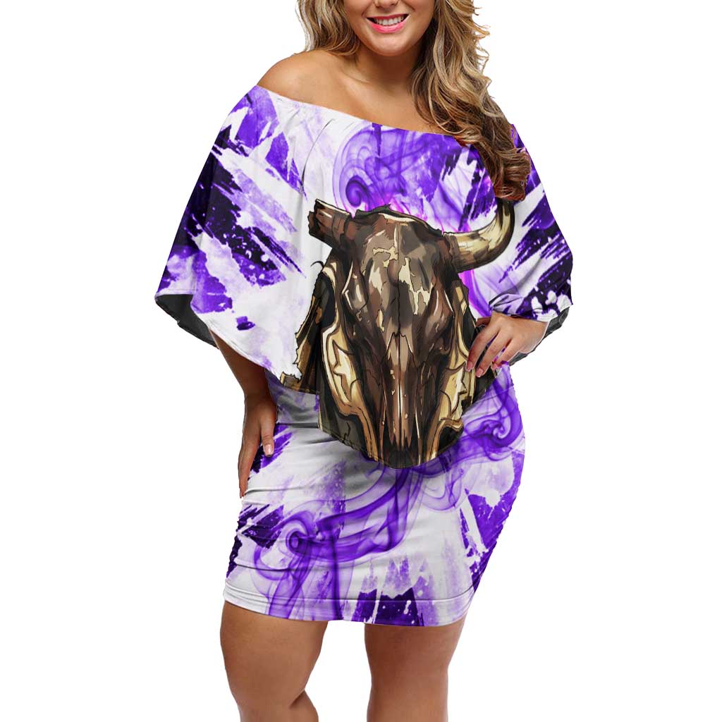 Yami Sukehiro Black Clover Off Shoulder Short Dress Dark Magic Anime Style with Purple Smoke and Bull Emblem
