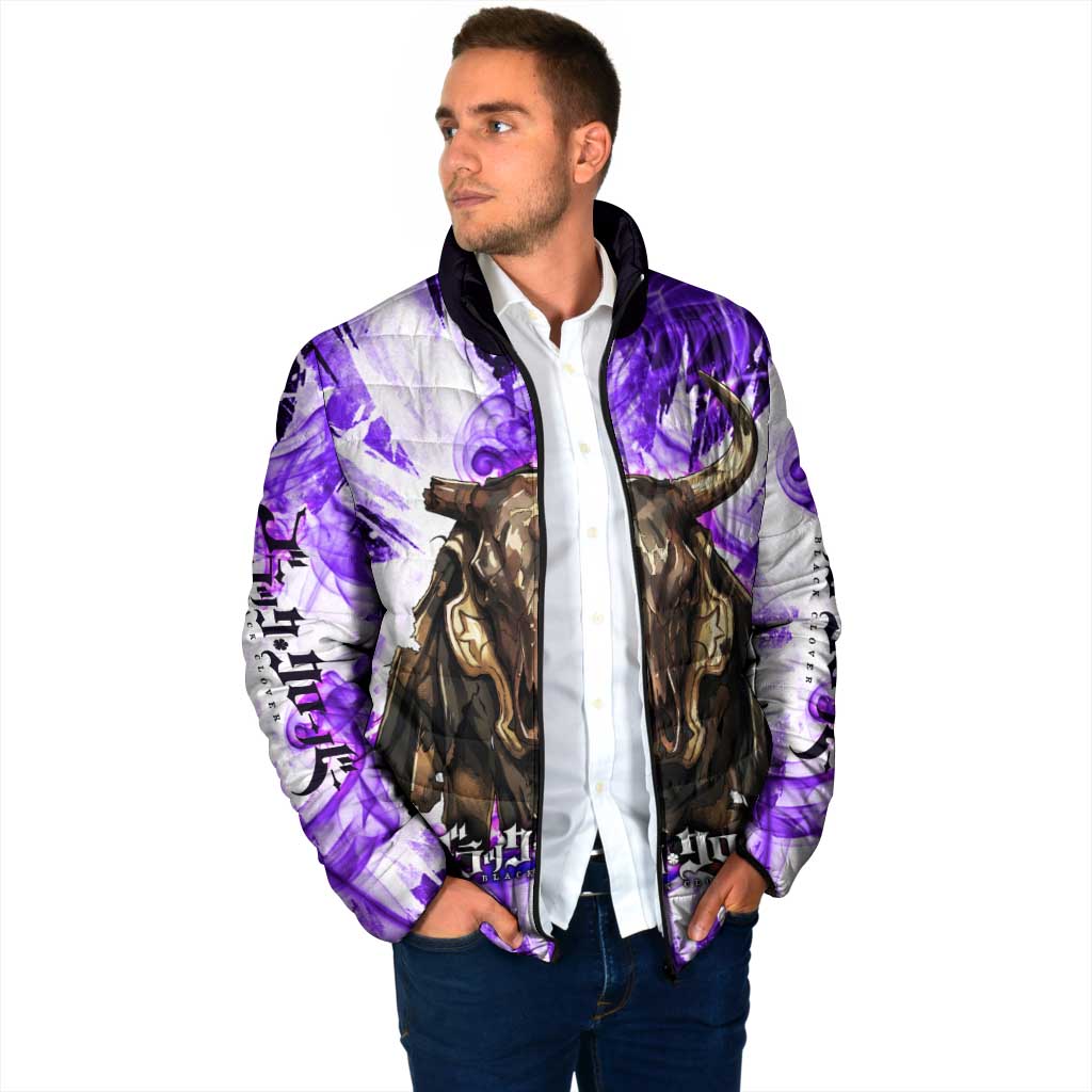 Yami Sukehiro Black Clover Padded Jacket Dark Magic Anime Style with Purple Smoke and Bull Emblem