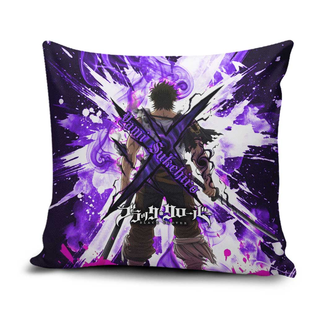 Yami Sukehiro Black Clover Pillow Cover Dark Magic Anime Style with Purple Smoke and Bull Emblem