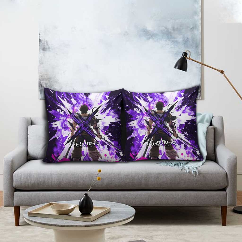 Yami Sukehiro Black Clover Pillow Cover Dark Magic Anime Style with Purple Smoke and Bull Emblem