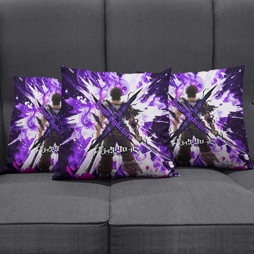 Yami Sukehiro Black Clover Pillow Cover Dark Magic Anime Style with Purple Smoke and Bull Emblem