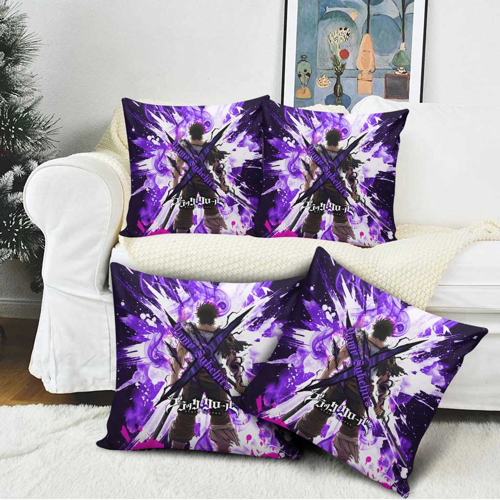 Yami Sukehiro Black Clover Pillow Cover Dark Magic Anime Style with Purple Smoke and Bull Emblem