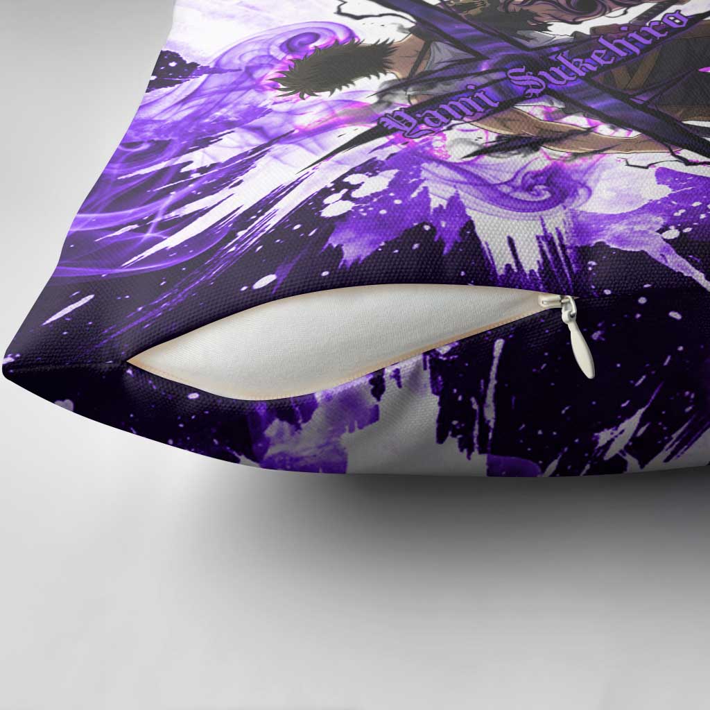 Yami Sukehiro Black Clover Pillow Cover Dark Magic Anime Style with Purple Smoke and Bull Emblem