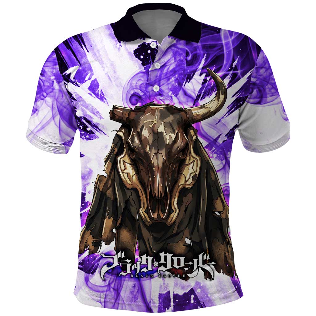 Yami Sukehiro Black Clover Polo Shirt Dark Magic Anime Style with Purple Smoke and Bull Emblem