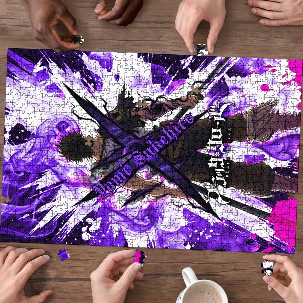 Yami Sukehiro Black Clover Puzzle Dark Magic Anime Style with Purple Smoke and Bull Emblem