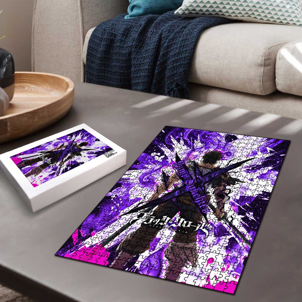 Yami Sukehiro Black Clover Puzzle Dark Magic Anime Style with Purple Smoke and Bull Emblem